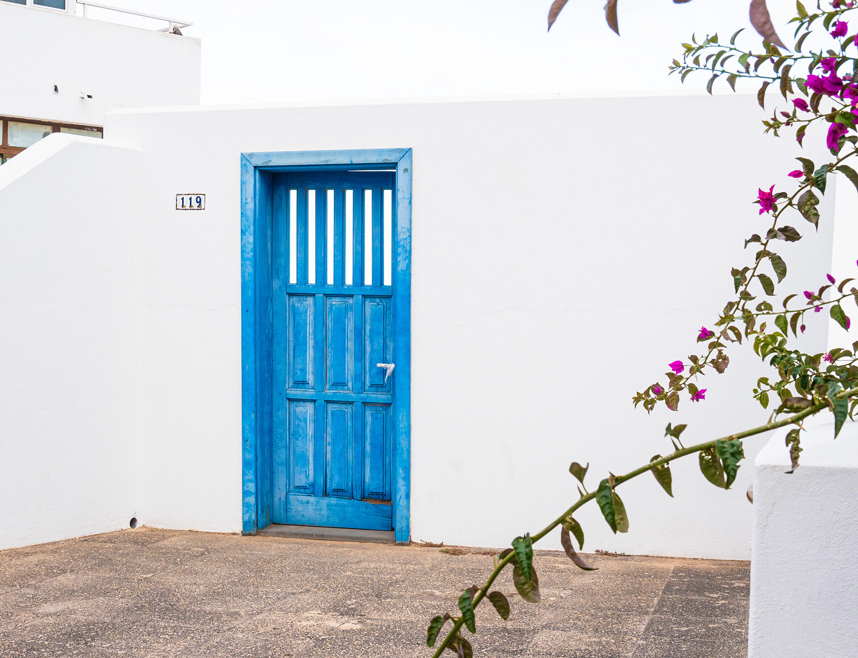 Blue rustic door in Mediterranean house in Lanzarote, Canary Island.